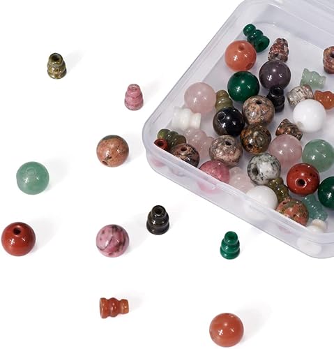 Miniatura 8 de Juego de 12 cuentas de piedra natural Buda Mala Guru de 0.394 pulgadas, 3 agujeros, piedras preciosas curativas energéticas, conos para pulseras de