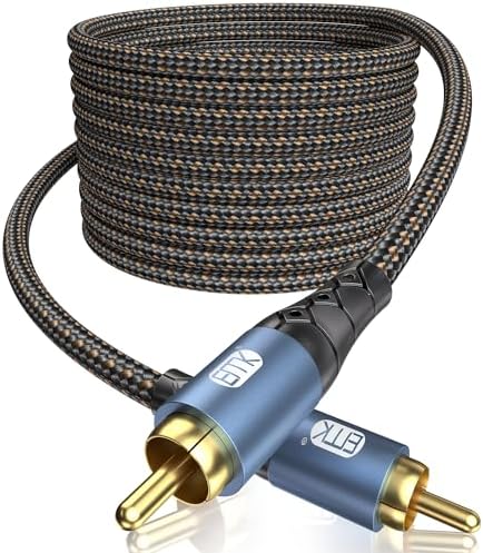 EMK Subwoofer Cable RCA to RCA Audio Cable 24K Gold-Plated Nylon Braided Double Shielded Digital Analogue Supports Amplifiers,Home Theater,Hi-Fi Systems,Subwoofer(30ft/10m)