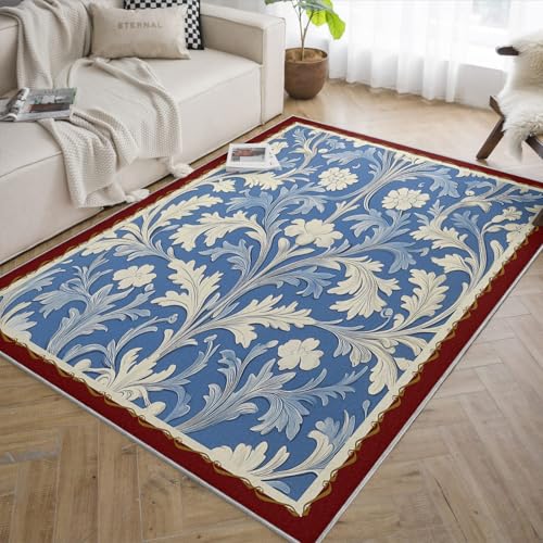 Tapis Bleu Classique à l'Esthétique Feuille de Haute Qualité 60x90cm