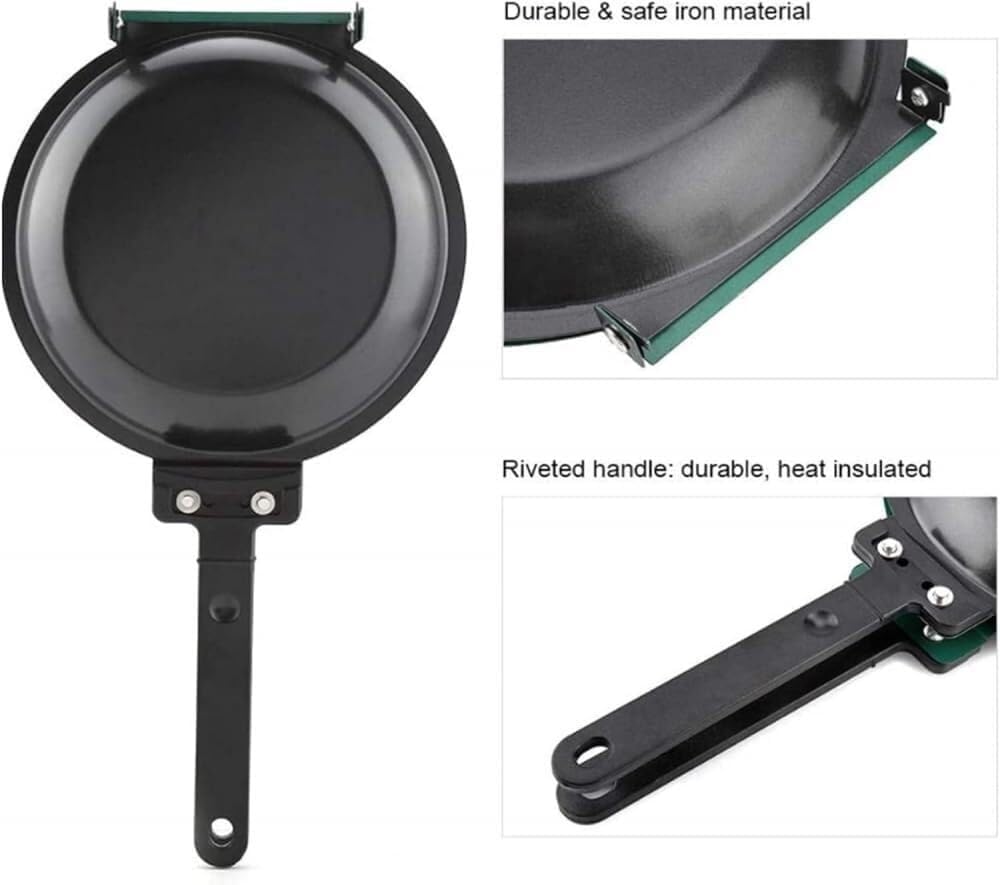 Double-Sided 4-Hole Omelette Pan, Non-Stick Flip Pan for Eggs, Pancakes, Bacon Oil-Free Cooking
