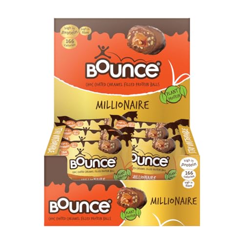 Bounce Millionaire Vegan Protein Balls - Chocolate Coated Caramel High Protein Snack Low Calorie & Gluten Free - 12 Pack