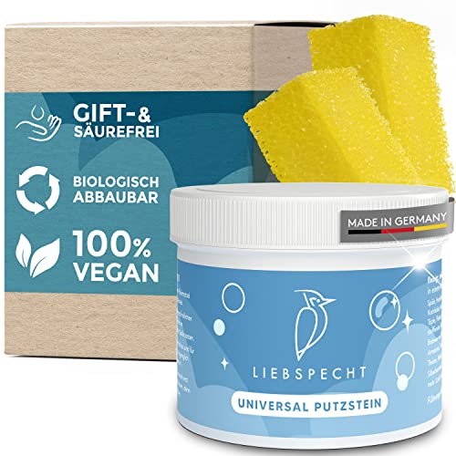 Liebspecht® Nachhaltiger Universalstein für den gesamten Haushalt [900g] Hochergiebiger Putzstein, Allzweckreiniger für Bad, Küche, WC, Fenster, Ceranfeld - inklusive Schwamm - Made in Germany Cover