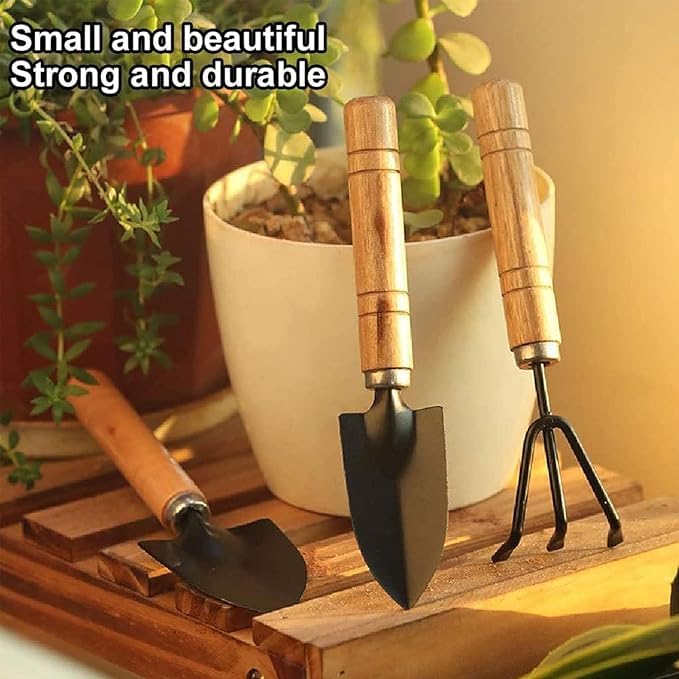 Image of Leafly Mini Garden Tools - 3Pcs Indoor Plant Tools Set Indoor Garden Tools Small Garden Shovel Mini Rake Small Set Hand Rake Gardening Spade Gardening Supplies