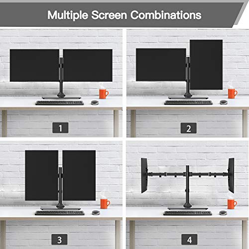 ErGear Supporto per Monitor Schermo 13”-32” con Movimento Fluido Supporto Doppio Monitor Base Allargata Maggiore capacità di Carico Inclinazione ±45° Girevole 180° Rotazione 360° Peso Max 10KG