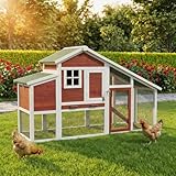 Miweba MyAnimal Hühnerstall für 4 Hühner | 185x62x115 cm Winterfest - Vogelhaus - Hühnergehege mit Nistkasten - Voliere - Hühnerhaus - Freilaufgehege Huhn - Legenest - Vogelvoliere - Gehege (Rot Weiß)