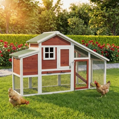 Miweba MyAnimal Hühnerstall für 4 Hühner | 185x62x115 cm Winterfest - Vogelhaus - Hühnergehege mit Nistkasten - Voliere - Hühnerhaus - Freilaufgehege Huhn - Legenest - Vogelvoliere - Gehege (Rot Weiß) Miweba MyAnimal Hühnerstall für 4 Hühner | 185x62x115 cm Winterfest - Vogelhaus - Hühnergehege mit Nistkasten - Voliere - Hühnerhaus - Freilaufgehege Huhn - Legenest - Vogelvoliere - Gehege (Rot Weiß)