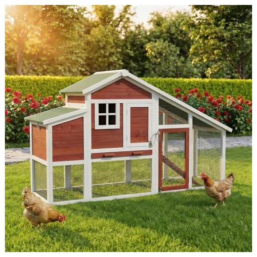 Miweba MyAnimal Hühnerstall für 4 Hühner | 185x62x115 cm Winterfest - Vogelhaus - Hühnergehege mit Nistkasten - Voliere - Hühnerhaus - Freilaufgehege Huhn - Legenest - Vogelvoliere - Gehege (Rot Weiß)