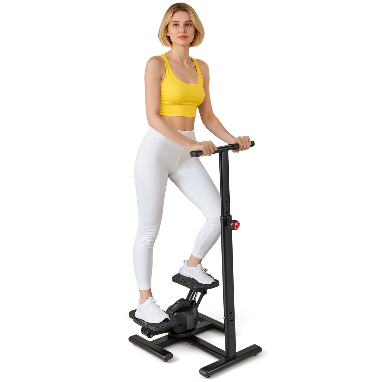 COSTWAY Portable Twist Stepper for Exercise, Stair Stepper with Adjustable Handlebar, LCD Monitor and Over-Sized Pedals, Home Workout Equipment Hydraulic Fitness Stepper Machine
