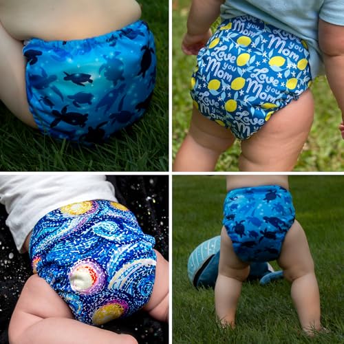 Image of Mama Koala 6 Pack Reusable Cloth Diapers 3.0 for Babies Girls Newborn, One-Size Adjustable Baby Diaper, Durable Stitching, Back Opening for Inserts, Breathable Awj Lining, Leak Prevention-Dreamy Sky