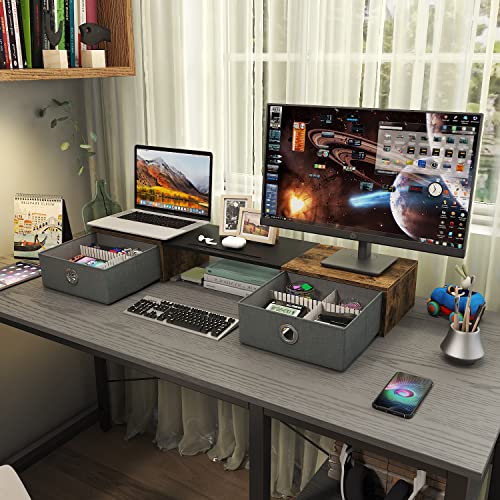 Westree Dual Monitor Stand Riser With Two Drawers, Extra Large Storage Monitor Stand For 2 Monitors, Computer Monitor Stand With Solt, Desktop Oraganizer Stand For Computer,Laptop,Screen,Printer,Tv #TOP3