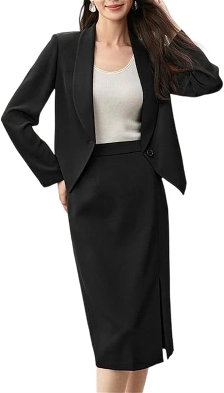 Women’S Office Ladies Outfits Workplace Suit Set Slit Skirt Suit Blazer Jackets and Pencil Skirt Outfits