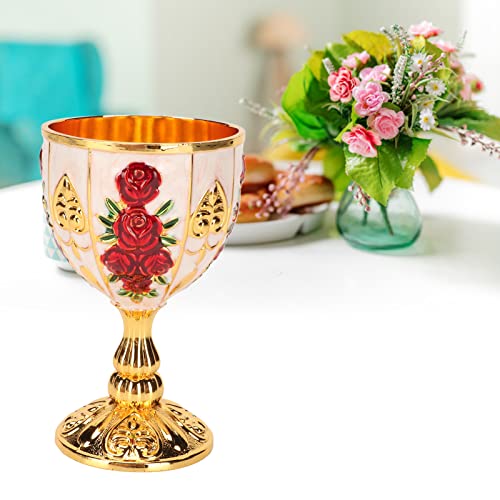 Kielich Kielichowy w Stylu Vintage, 4-calowy, Wysoki Stop Cynku, Wytłoczony Wzór Kwiatowy Elegancki Kubek Alfonsa Złoty Kieliszek do Wina Komunijnego, Złote Kieliszki do (Złoty