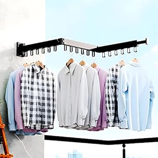 Wixann Clothes Drying Rack Wall Mounted,Retractable Clothes Hanger Space Aluminium Rod 360° Rotating,Foldable Clothes Stand for Balcony,Laundry,Bathroom (Total Length 120CM)