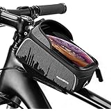ROCKBROS(ロックブロス)トップチューブバッグ 自転車 バッグ フレームバッグ ロードバイク スマホホルダー 防水 大容量 軽量 6.5インチスマホ対応 レインカバー付き クロスバイク/マウンテンバイク（グレー）