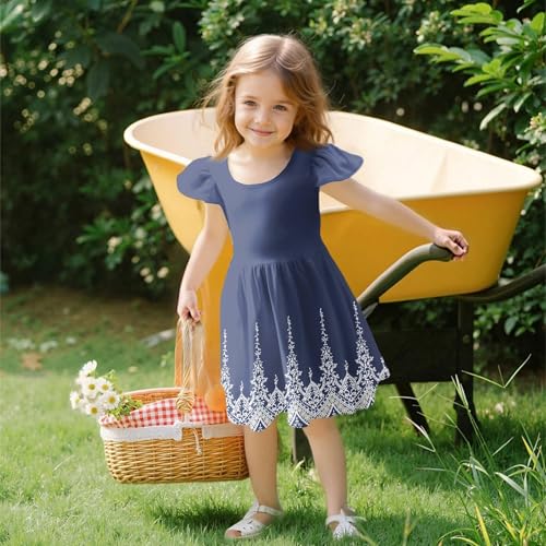 Dresses for Girls Toddler Floral Print Flutter Sleeve Elegant Casual Summer Dress for Kids, Ages 4-142