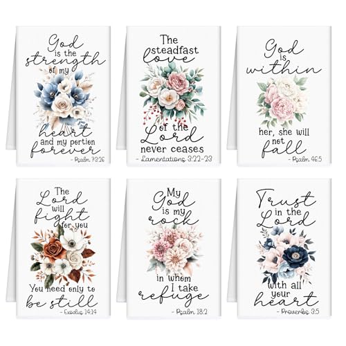 Image of Bible Christian Kitchen Towels, Religious Wildflower Hand Towels | Soft Absorbent, Set of 6, Christian Gifts, Women Kitchen Bathroom House Cooking Home Decor Cleaning Gifts