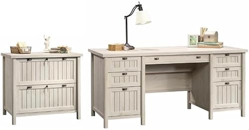 Home Square 2 Piece Home Office Furniture Set Executive Desk and Lateral File Set in Chalked Chestnut