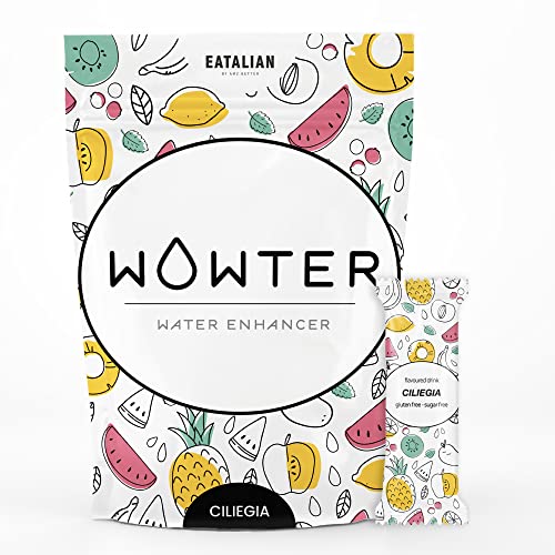WOWTER by AMZ BETTER, Bebida Instantánea, 24 Sobres de Polvo Soluble Sabor Cereza para Aromatizar el Agua, Sin Calorías, Sin OGM, Sin gluten, Sin azúcares, Made in Italy, 48 g
