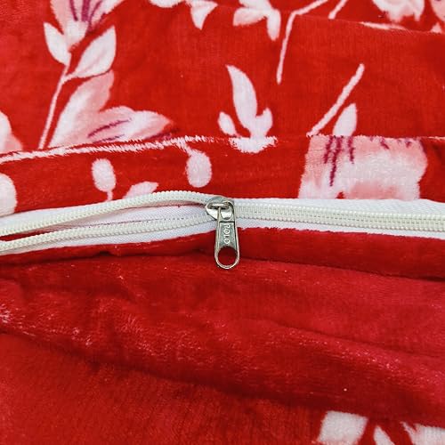 Image of Winter Premium Flannel Velvet Warm Duvet Cover Quilt Cover | Rajai Cover | Blanket Cover | Comforter Cover Single Size 60x100 inches Woollen (Red and White., Single Bed)