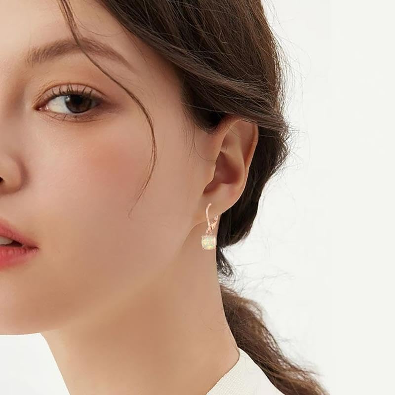 Opal Dangle Earrings for Women Leverback Gemstone Drop Earrings Opal Jewelry Gifts - Image 2