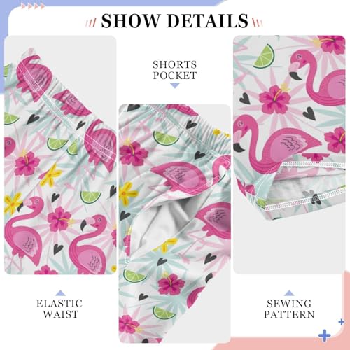 Flamingo Aloha Flowers Boys Long Pants Soft Trousers Elastic Waist Kids Lounge Bottoms with Pockets S-XL4