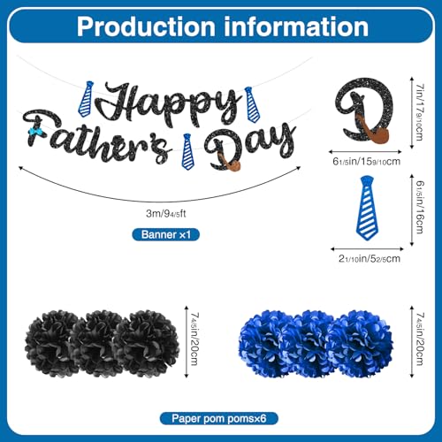 Image of 19pcs Fathers Day Decorations, Blue Black Pre-assembly Happy Fathers Day Banner Fathers Day Hanging Decorations, Fathers Day Decorations for Party Home Office