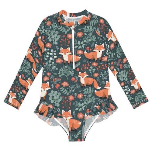 Cute Fox Girls Long Sleeve One-Piece Swimsuit UV Protection Quick Dry Swimwear Bathing Suit 20852319