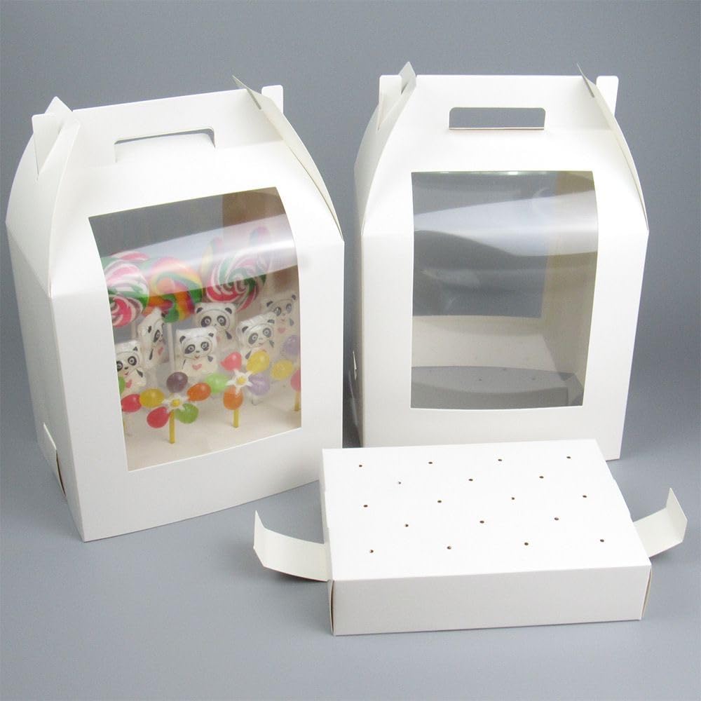 Cajas blancas para tartas, caja de ventana con asa, hasta 18 sujetadores, caja de exhibición Lollypop (paquete de 12)