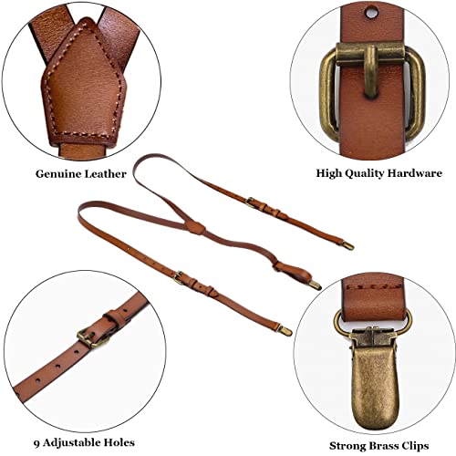 Image of EURYNOME Leather Suspenders For Men, Brown Genuine Leather Suspenders Groomsmen Gifts
