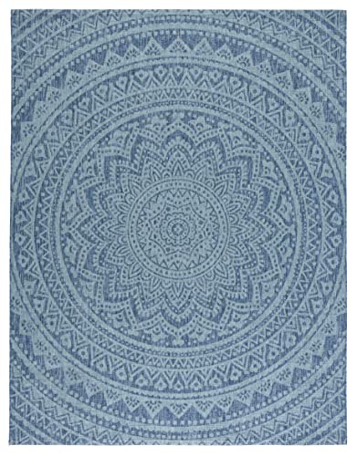 Image of SAFAVIEH Courtyard Collection 8' x 10' Navy / Aqua CY8734 Indoor /-Outdoor-Waterproof Easy-Cleaning Patio Backyard Mudroom Area-Rug