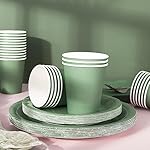 Whaline 100Pcs Sage Green Tableware Set Wedding Disposable Dinnerware Set 50Pcs Paper Plates 25Pcs Napkin 25Pcs Cups for Wedding Birthday Bride Shower Party Supplies Table Decorations - Image 3