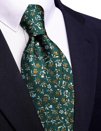 Image of Barry.Wang Floral Ties for Men Flower Necktie with Tie Clip Formal