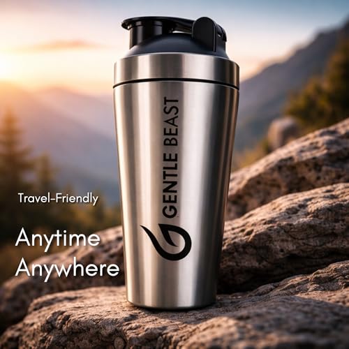 Image of GENTLE BEAST N1 Grade Steel Shaker Bottle with Blender Mixer Ball - Stainless Protein Shaker Bottle Steel for Gym - BPA Free, Food Grade