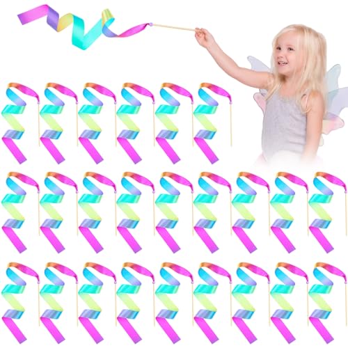 12 Pcs Mini Dance Ribbons for Kids Streamer Wand Silk and Wood Ra...