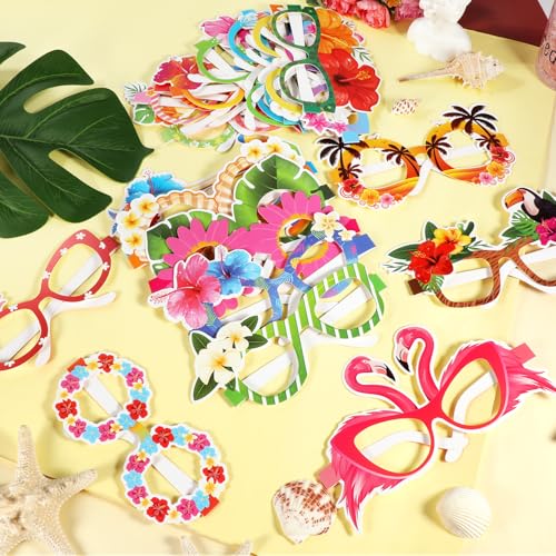 DPKOW Lunettes de Fête Hawaïennes en 24 Styles, Drôles Lunettes en Papier Hibiscus, Accessoires Photobooth Tropicaux Hawaïens pour Adultes et Enfants, Cotillons Fleurs Hawaïennes Costume Accessoires – vue 6