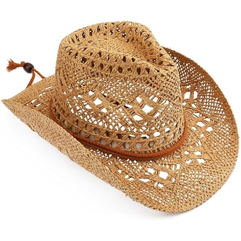 Melesh Adult Straw Sun Beach Western Cowgirl Cowboy Hat for Women (US, Alpha, One Size, Khaki) Cover