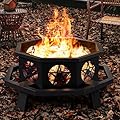 SUNOUTLY 43 inch Fire Pit, Outdoor Fire Pits with Cooking Grill, Wood Burning Fire Pits for Outside, Octagonal Heavy Duty Large Firepit with Poker for Bonfire, Backyard, Camping, Patio, Picnic
