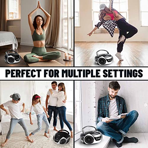 Tyler Portable Boombox CD Player AM/FM Radio Combo, Dynamic Boom Box CD Players for Home/Outdoor Portable Stereo with Speakers, Long Antenna for Best Reception Aux Input/3.5mm Headphone Jack, Silver - Thumbnail 6