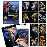 Animal Series Scratch Art Adults 10-Page Mindfulness & Stress Relief Scratch Painting Kit Intricate Wildlife Designs Premium Black Rainbow Scratch Paper Creative Hobby & DIY Gift Idea