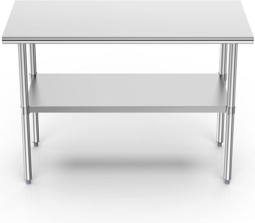 Miniatura 4 de Mesa de acero inoxidable para preparación y trabajo, 24 x 48 pulgadas, mesa comercial de metal NSF resistente con estante inferior ajustable y pie