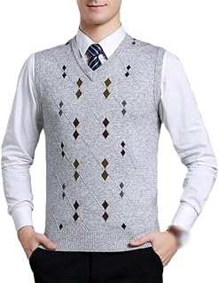 REHJJDFD Men's V-Neck Knitted Vests Man Sleeveless Sweater Pullover Male Warm Sweater Pullover