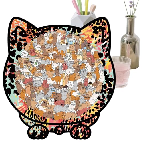 Puzzle de gatos de madera 135 piezas con marco de fotos, pasatiempo interactivo y decoración