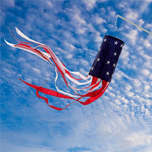Aosivm 60 Inch American Flag Windsock Outdoor Embroidered Stars & Stripes 40 Inch USA Flags Patriotic Decorations Fade Resistant USA Decorations(2 Pack)-Windsock Outdoor Hanging (40 Inch) - Thumbnail 4