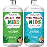Majestic Pure Kids Shampoo Conditioner Set - with Vegan Collagen- Kids Shampoo and Body Wash - Sulfate Free - Tear & Tangle Free Formula with Naturally Derived Ingredients - Made in USA -16 fl oz each