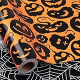 RUSPEPA Reversible Halloween Wrapping Paper, Mini Roll, Black Spider Web and Orange Ghost Design Gift Wrap Paper for Halloween Party, Trick or Treat, Birthday, Holiday Presents, 17 Inches X 32.8 Feet