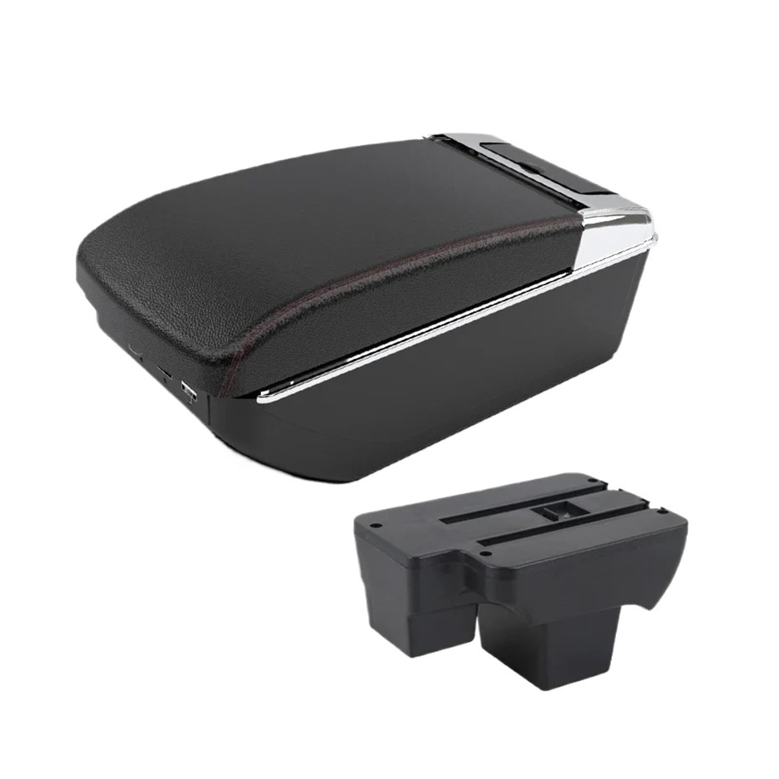 Ggwqoops Car Armrests For VW For Polo 2020-2024 Armrest Box Car Dedicated Retrofit Storage Parts Accessories Armrest Box(A1 Black red 7 USB)