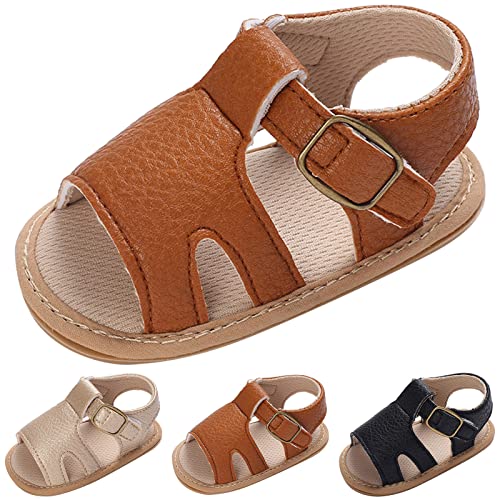 Summer Children Infant Toddler Shoes Boys and Girls Sandals Flat Bottom Lightweight Hook Loop Buckle (Gold, 5 Infant)3