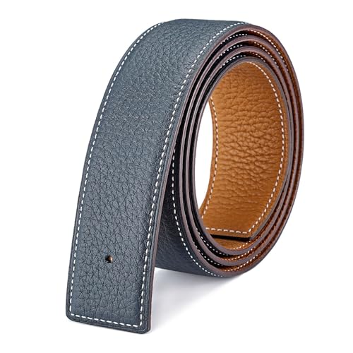Vatee's Reversible Genuine Leather Belts For Men/Women Replacement Belt Strap Without Buckle 1.25"(32mm) Wide 41"(105cm) Long Earth Yellow & Dark Blue