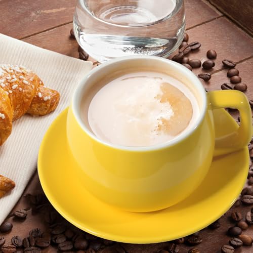ionEgg Porcelain Cup with Saucer 270ml/9oz Minimalist Design Perfect for Latte Cappuccino and Tea, Yellow - Image 3