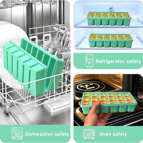 Image of 1 /2 Cup Covered Silicone Freezer Tray, 2-Piece Set Of Silicone Freezer Molds, Used For Preparing And Freezing Various Sauces And Other Dishes, Making 12 Portions Cube
